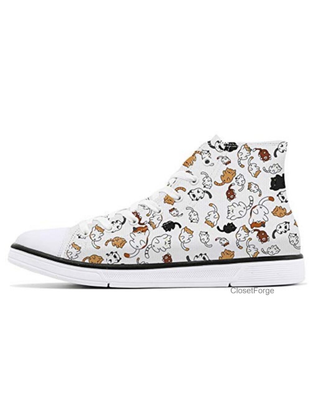 Cat Print Canvas High Top Sneakers Lace-Up Casual Walking Shoes